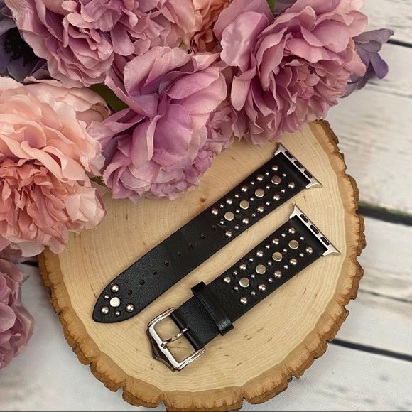 Black Studded Leather Punk Rock Apple Watchband - Picture 11 of 16
